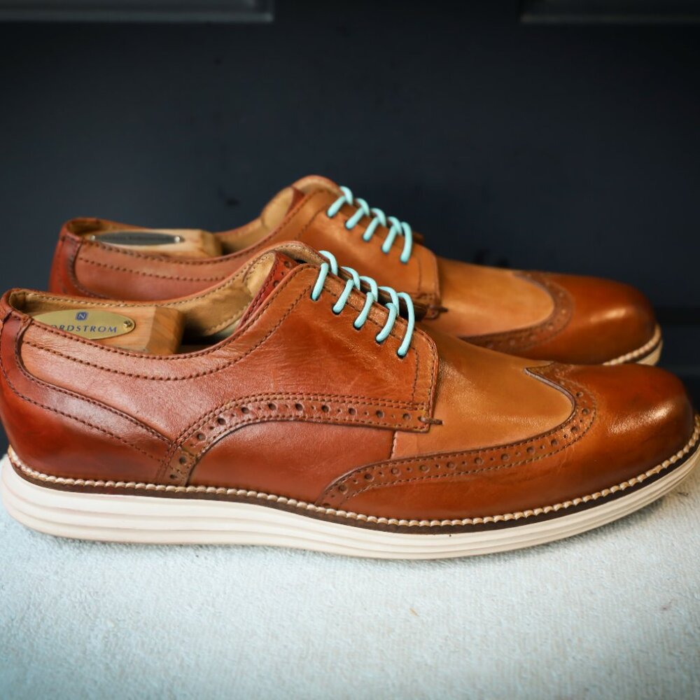 SALE - Cole-Haan 8.5-M Brown Wingtip Derby Mens Dress Shoes - Picture 9 of 12